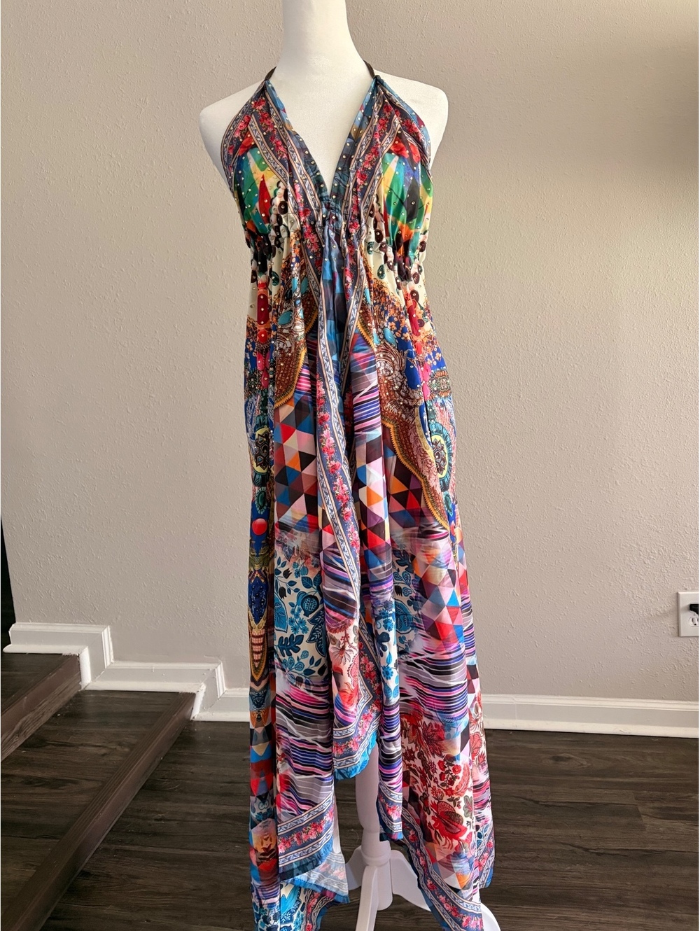 Bohemian Halter Maxi Dress with rhinestone Details